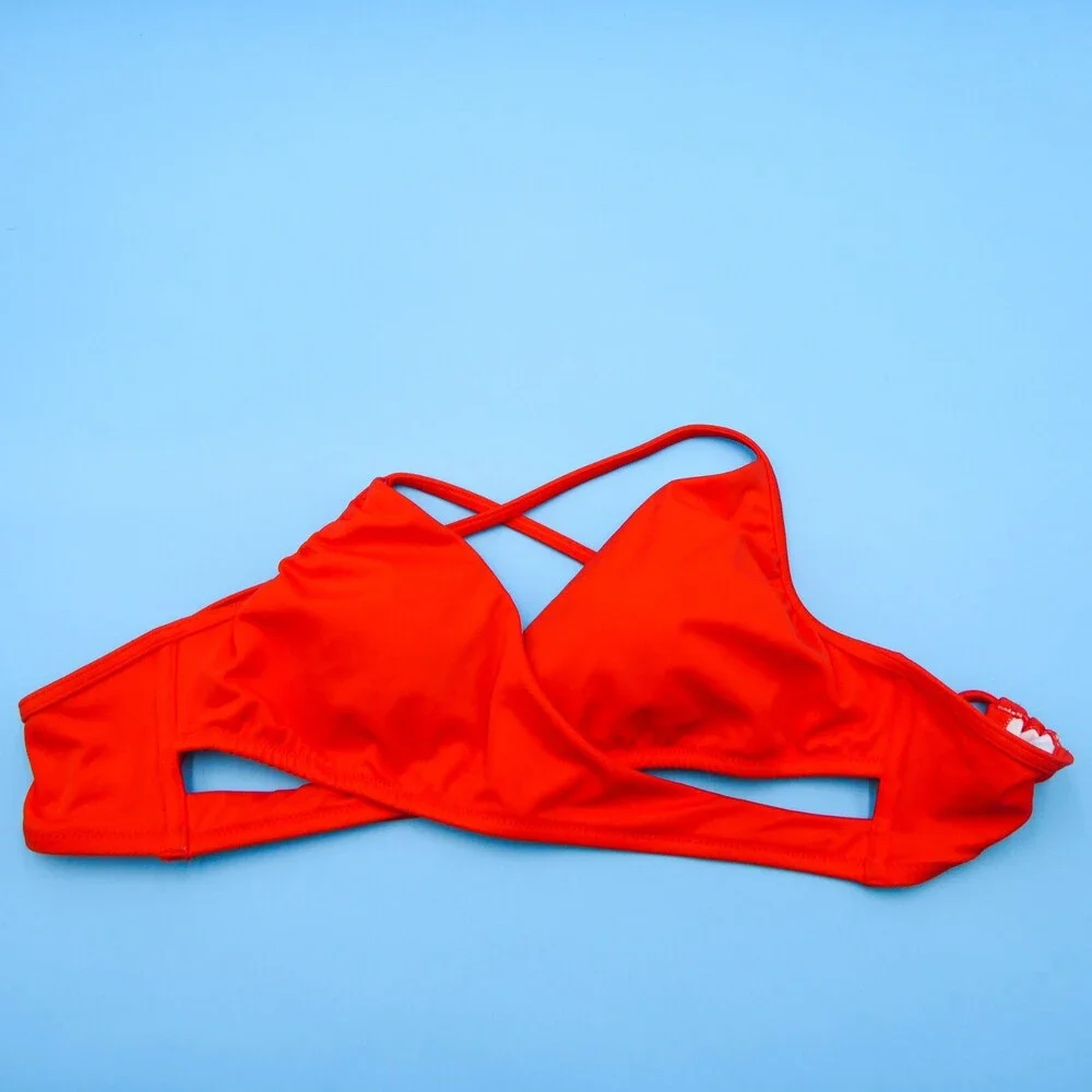 Victorias Secret Medium Red Triangle Wrap Style‎ Padded Bikini Top Swimwear New